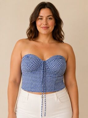 Blue Gingham Women's Bustier Top - Brand Unknown